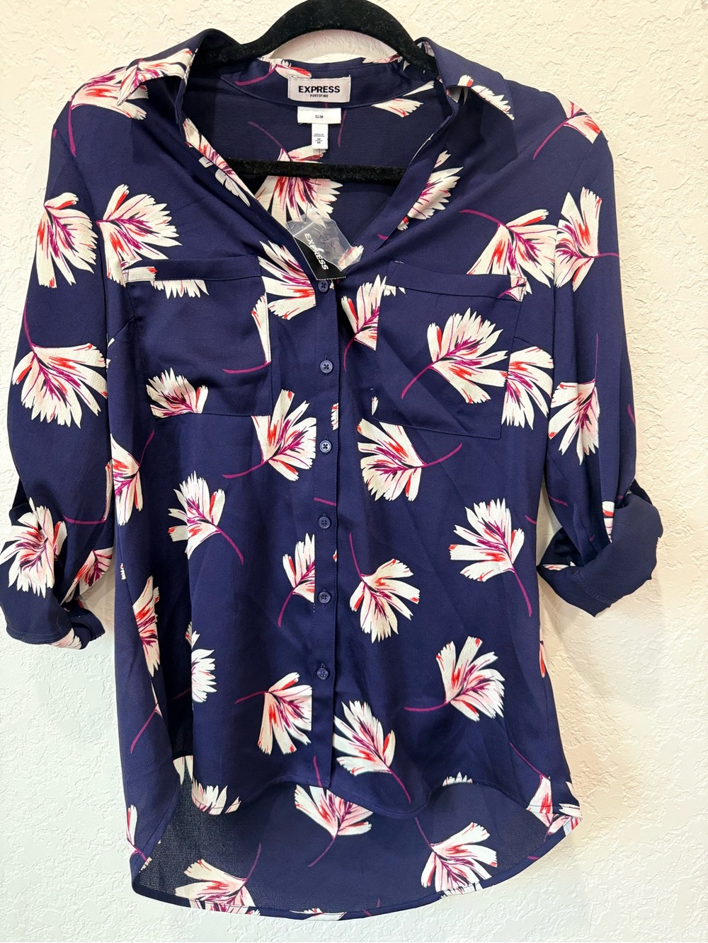 Express Navy Floral Button-Front Shirt